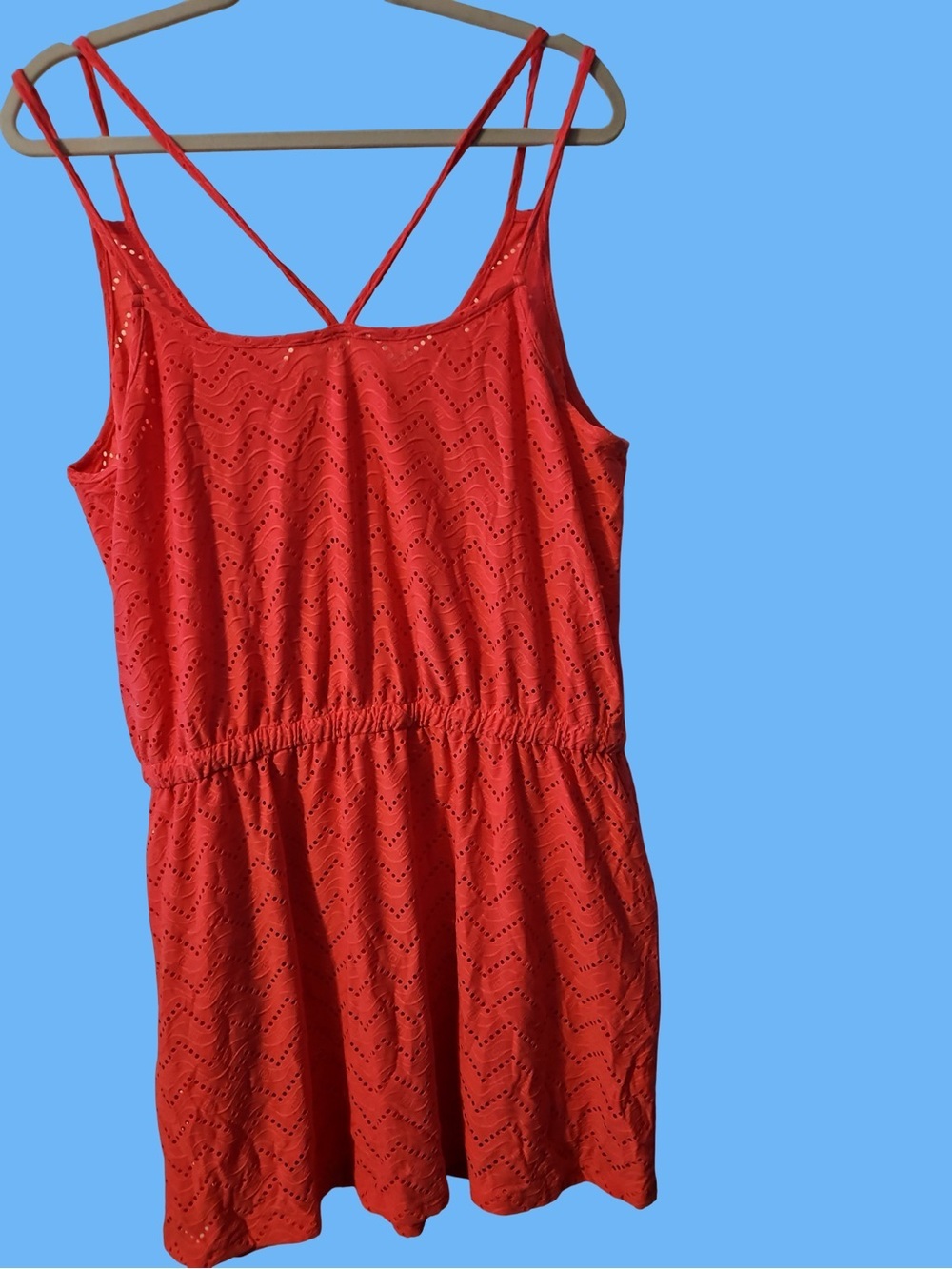 Younique pink Eyelet Button-Front One-Piece Romper with Drawstring - Picture 3 of 4